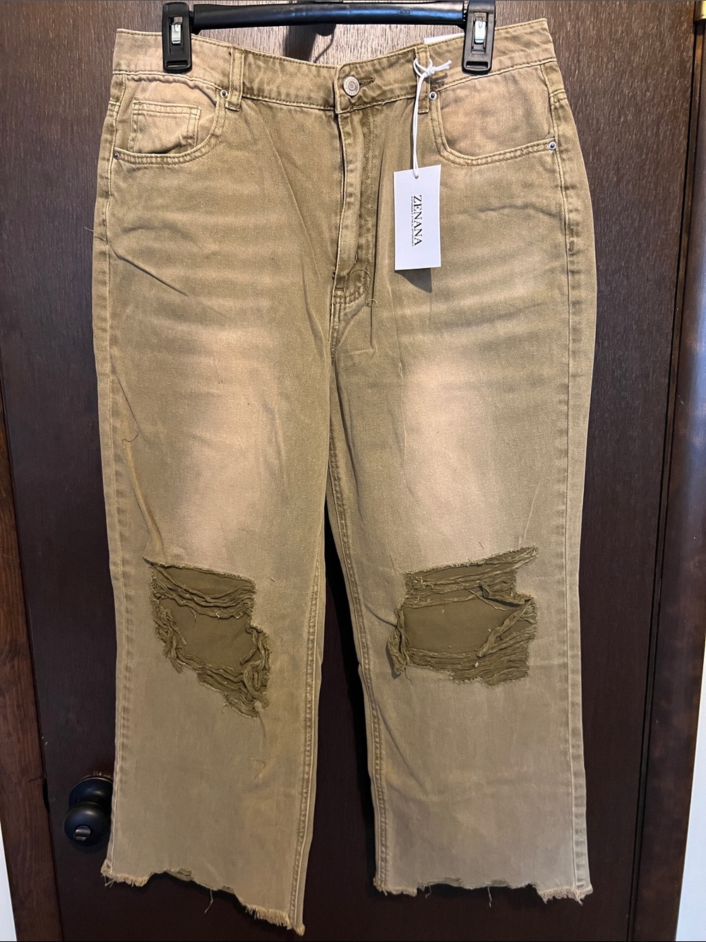 Zenana Outfitters Olive Khaki Cropped Jeans